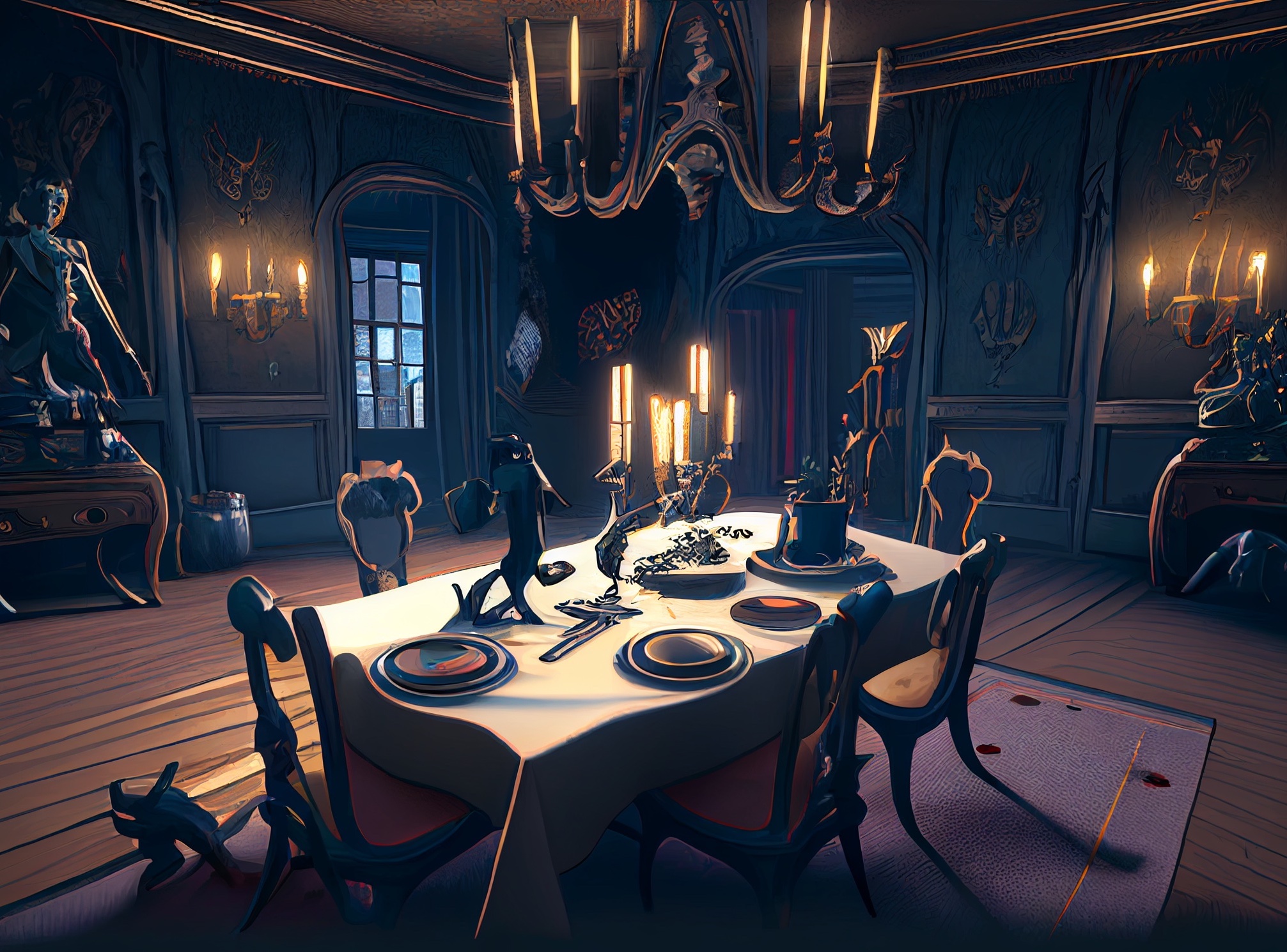 The dining room inside the Detective Layla Mansion